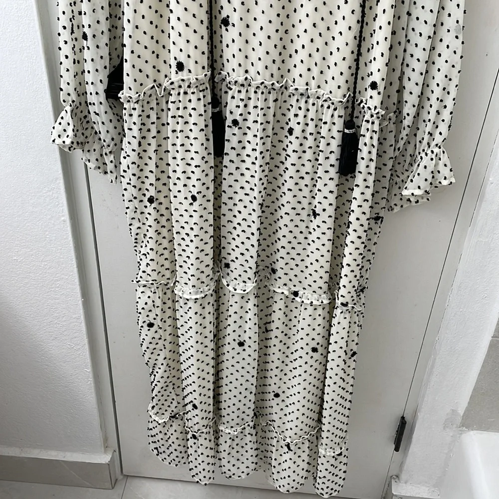 Zara Dotted Mesh Oversized Maxi Dress Size Large L NWT Polka Dots Swiss Dots - Picture 3 of 9